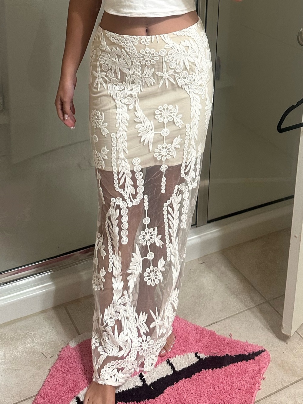 Sabo Skirt Cream Maxi with White Lace Overlay